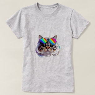 Camiseta Gato con peluca + Gafas de sol (Pintura #3)