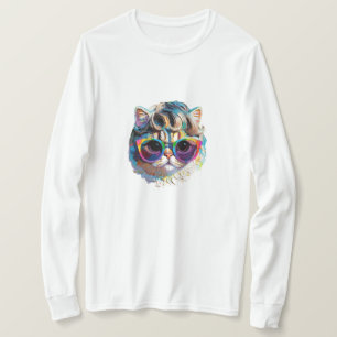 Camiseta Gato con peluca y gafas de sol (Cuadro #4)