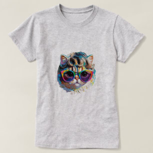 Camiseta Gato con peluca y gafas de sol (Pintura #4)