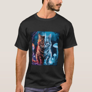 Camiseta Gato con Poder Elemental de Fuego y Hielo Yin Yang