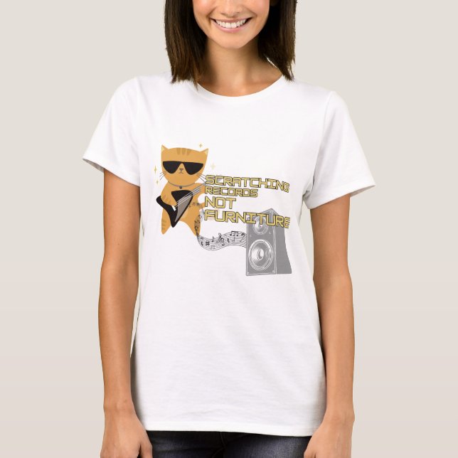 Camiseta Gato con registros de arañazos de guitarra no mueb (Anverso)