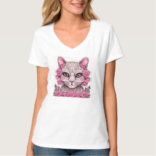 Camiseta Gato con rosas rosas rosas rosas rosas mujeres cam