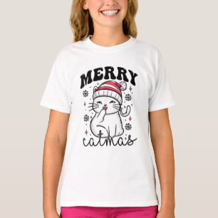 Camiseta Gato con Santa Hat X-Mas Navidad Feliz Navidad