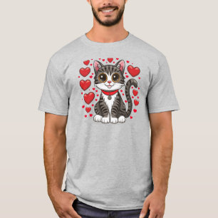 Camiseta Gato con Símbolos de Amor Clipart-85245