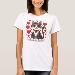 Camiseta Gato con Símbolos de Amor Clipart-85245