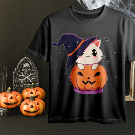 Camiseta Gato con sombrero de bruja en Jack-O-Lantern de Ha
