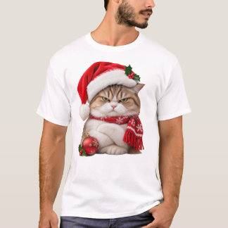 Camiseta Gato con sombrero de Santa y con cara de molesto