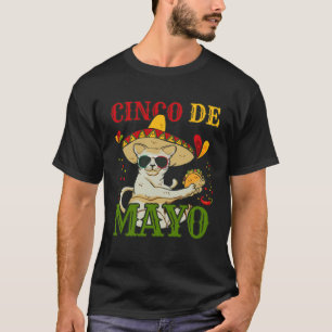 Camiseta Gato con sombrero mexicano y taco 5 cinco de mayo