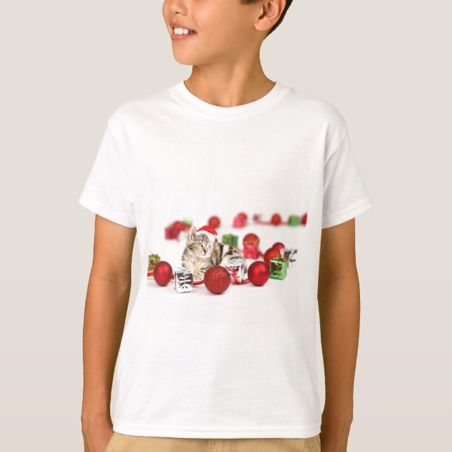 Camiseta Gato con sombrero rojo de Papá Noel Ornamento de N (Anverso)