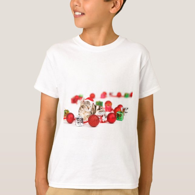 Camiseta Gato con sombrero rojo de Papá Noel Ornamento de N (Anverso)