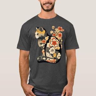 Camiseta Gato con tatuajes florales japoneses