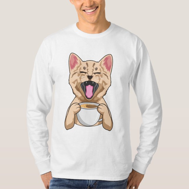 Camiseta Gato con taza de café (Anverso)