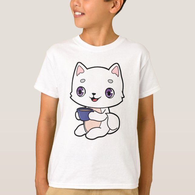Camiseta Gato con taza de café (Anverso)