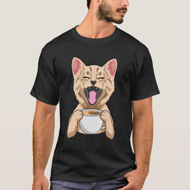 Camiseta Gato con taza de café (Anverso)