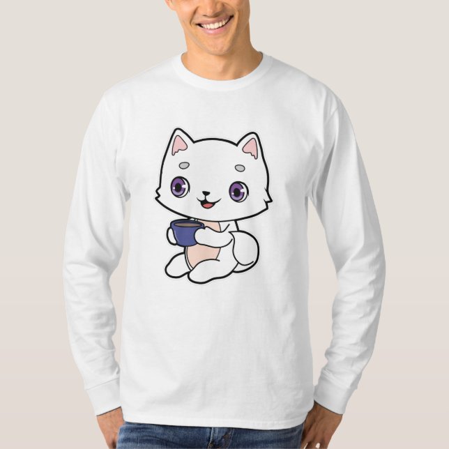 Camiseta Gato con taza de café (Anverso)