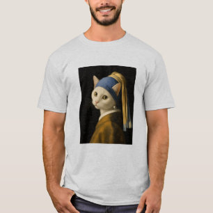 Camiseta Gato con un pendiente de perla