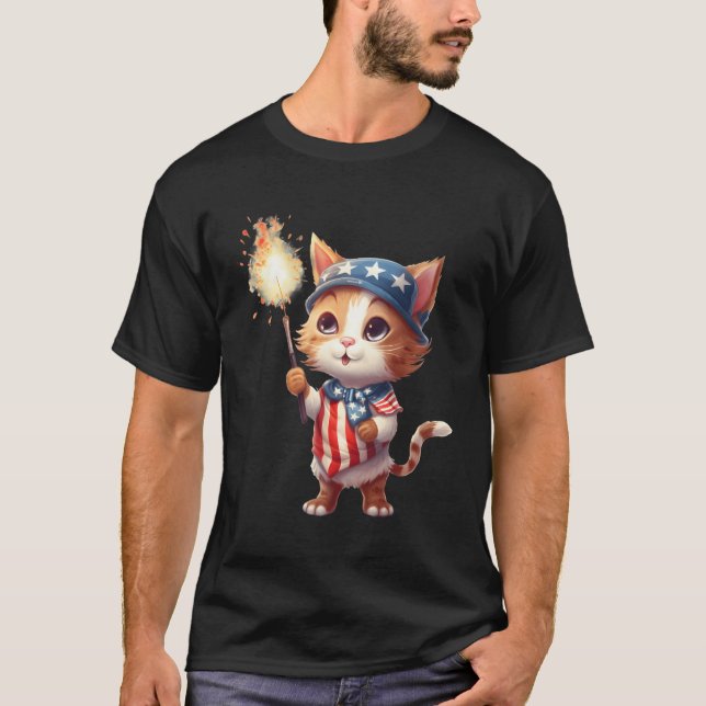 Camiseta Gato Con Un Sparkler El 4 De Julio De Patrio Estad (Anverso)
