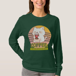 Camiseta gato con una cita de café de corazón