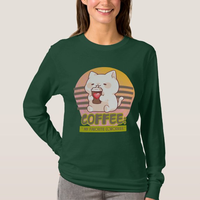 Camiseta gato con una cita de café de corazón (Anverso)