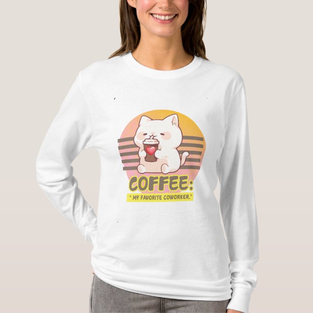 Camiseta gato con una cita de café de corazón (Anverso)