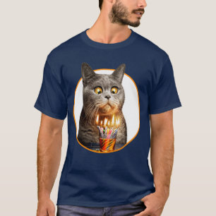 Camiseta Gato con vidrio caliente de cumpleaños