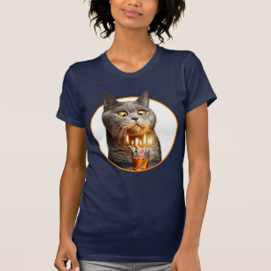 Camiseta Gato con vidrio caliente de cumpleaños