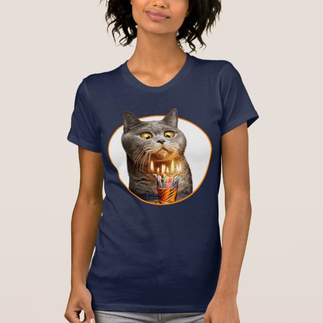 Camiseta Gato con vidrio caliente de cumpleaños (Anverso)