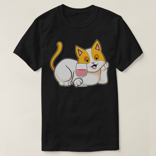 Camiseta Gato con vidrio de vino (Diseño del anverso)