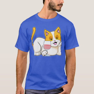 Camiseta Gato con vidrio de vino