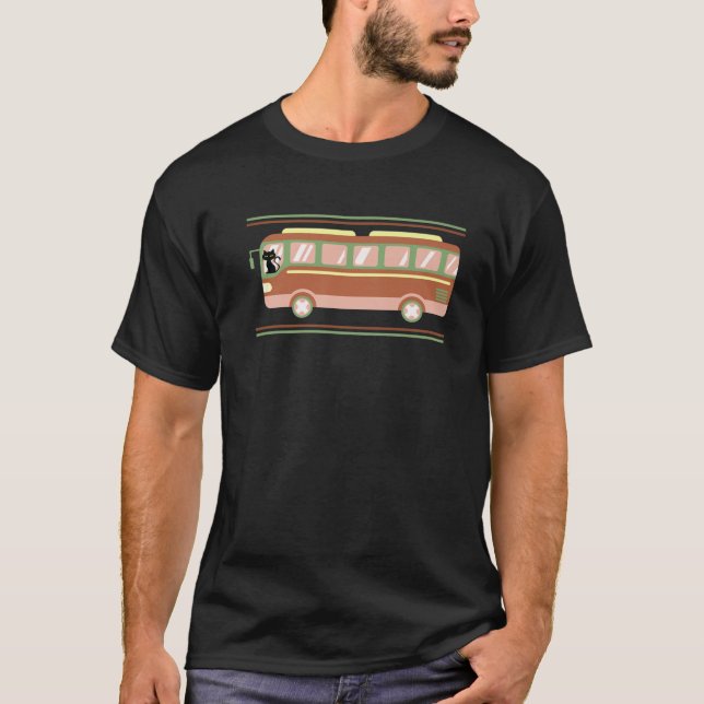 Camiseta Gato conduciendo un bus - estilo retro (Anverso)