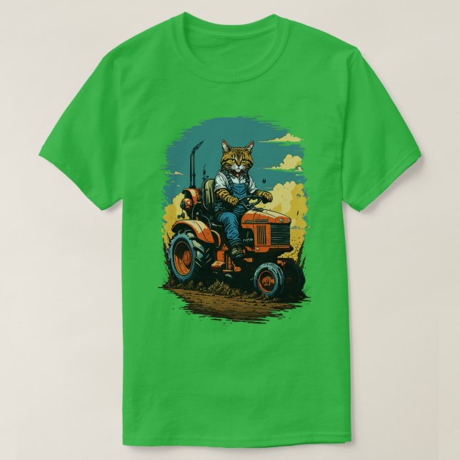 Camiseta Gato conduciendo un tractor (Diseño del anverso)