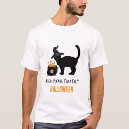 Camiseta gato conectado con sombrero de bruja en Halloween