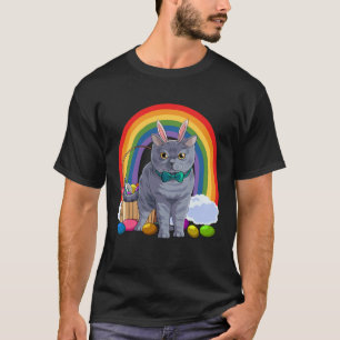 Camiseta Gato conejo huevos de Pascua British Shorthair