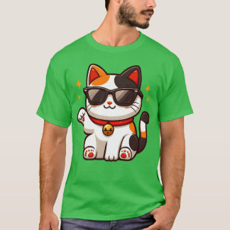 Camiseta Gato confiado con gafas de sol y saludando con la 