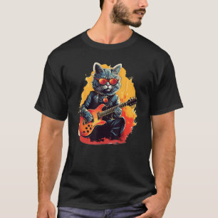 Camiseta Gato Cool Rock'n Roll con Gafas de Sol para eléctr