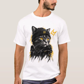 Camiseta Gato Coronado – Diseño Gráfico de Gato Negro