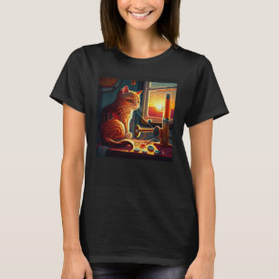 Camiseta Gato Coser Colorido