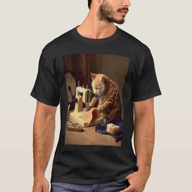 Camiseta Gato cosiendo macarrones con queso (Anverso)