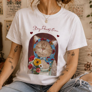 Camiseta Gato Cottagecore Adorable con Flores Mantén la Act
