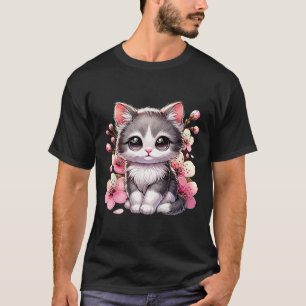 Camiseta Gato Cubierto Con Gato De Flor De Cerezo