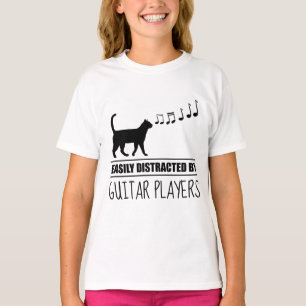 Camiseta Gato curioso distrado fácilmente por guitarristas