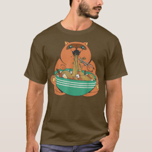 Camiseta Gato Cute Chubby comiendo fideos Ramen Ramen Lover