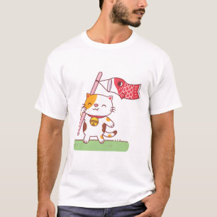 Camiseta Gato Cute Neko y Streamer de carpas de Koinobori