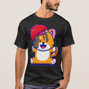 Camiseta Gato Cuto Con Tazón De Fideos De Ramen Y Carro De 