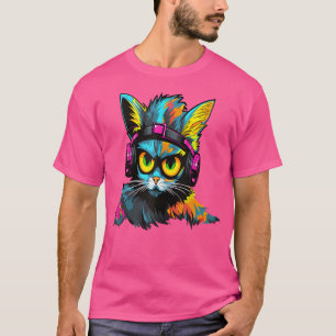 Camiseta Gato Cyberpunk Dj Festival Edm Raver