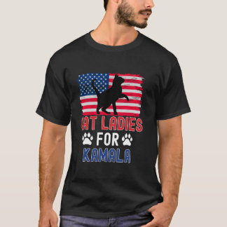 Camiseta Gato Damas De La Bandera Estadounidense De Silhoue