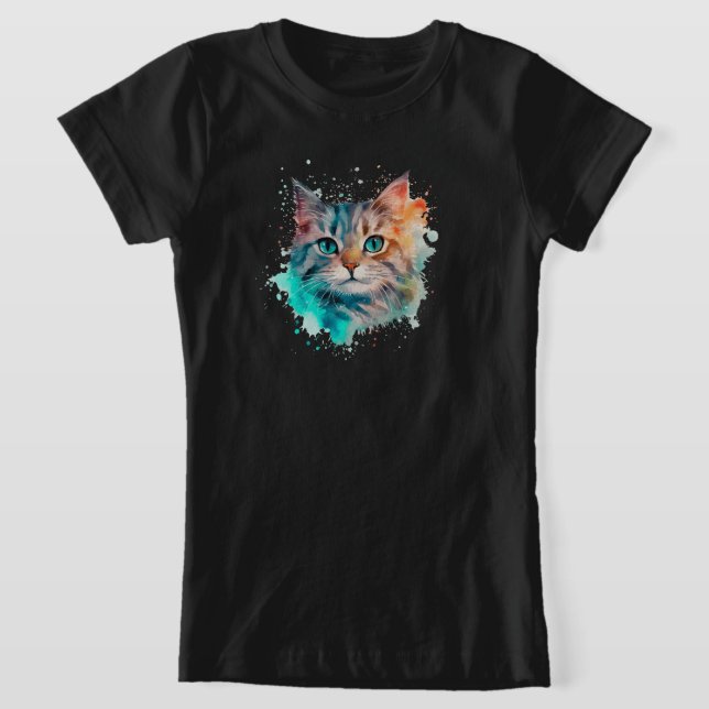 Camiseta Gato de acuarela de corte (Distribución)