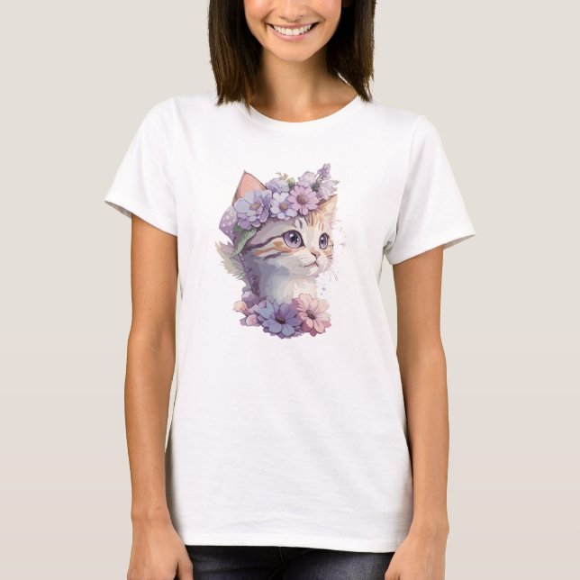 Camiseta Gato de acuarela violeta con harina (Anverso)
