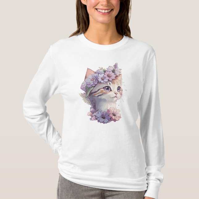 Camiseta Gato de acuarela violeta con harina (Anverso)