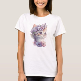Camiseta Gato de acuarela violeta lindo con flora